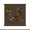 Classic Wooden Bookcase With Carved Top And Shelves Filled With Books Vases And Decorative Items