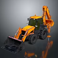 Yellow Construction Excavator With Front Loader Bucket And Hydraulic Arm 3d model
