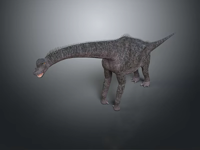 3D Dinosaur Character With Long Neck Spiked Back And Gray Skin Standing On Gray Background 3d model