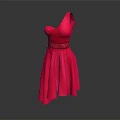 Stylish Red One Shoulder Dress With Embellished Waist And Asymmetric Hem