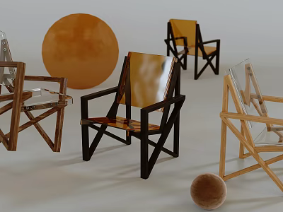 Modern Leisure Chairs With Wooden Frames Transparent Acrylic And Orange Seats In Various Designs 3d model