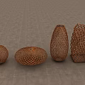 Brown Woven Decorative Items In Various Shapes On Gray Floor 3d model
