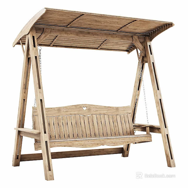 Outdoor Wooden Swing Play Equipment with Canopy Roof Bench Design and Sturdy Frame for Kids 3d model 