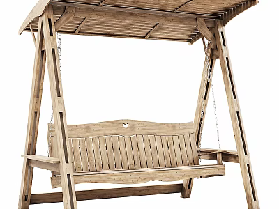 Outdoor Wooden Swing Play Equipment with Canopy Roof Bench Design and Sturdy Frame for Kids 3d model