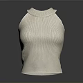 Cream Colored High Neck Sleeveless Knitted Top With Fine Texture And Slim Tailoring