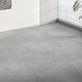 Modern Indoor Space With Gray Tile Floor White Wall Artwork And Potted Plant