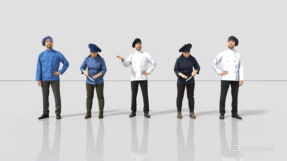 Two Professional Chefs Standing In Line Posing With Different Gestures 3d model 
