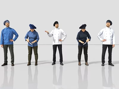 Two Professional Chefs Standing In Line Posing With Different Gestures 3d model