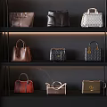 Fashionable Designer Bags Arranged On Black Shelves With Diverse Colors And Patterns