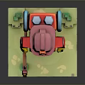 Pixel Art Firefighter Figure In Red Uniform With Helmet Hose And Axe