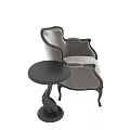 Vintage Style Accent Chair With Dark Wooden Frame Light Upholstered Cushion And Round Side Table