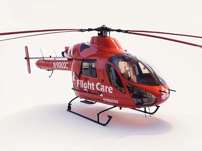Red Helicopter with Flight Care and MASSCO for Medical Rescue Services 3d model