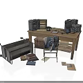 Vintage Office Setup With Wooden Desk Antique Radio File Cabinet Metal Cart Chair And Books