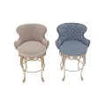 Light Gray And Blue Bar Stools With Carved Legs And Tufted Details