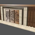 Modern Feature Wall Design With Wooden Panels Stone Background And Tree Pattern