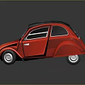 Red Retro Cartoon Car With Black Roof White Wheels And Rounded Design