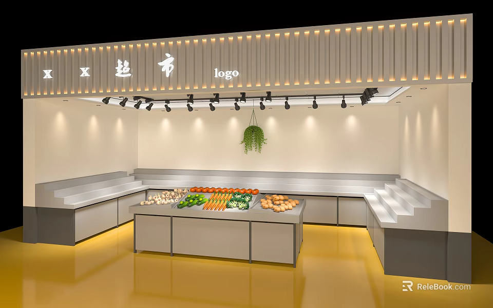 Modern Supermarket Interior With Fresh Fruits Vegetables Display And Bright Lighting 3d model 