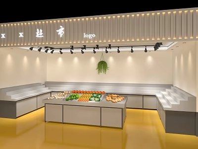 Modern Supermarket Interior With Fresh Fruits Vegetables Display And Bright Lighting 3d model