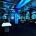 Starry Sky Theme KTV Room with Blue Lighting Circular Screens and Seats