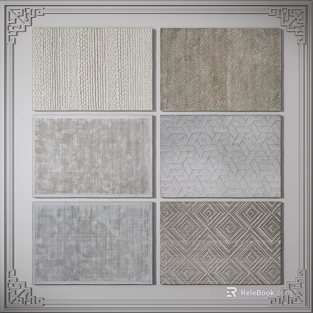Various Square Rugs With Different Textures And Geometric Patterns 3d model