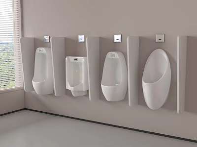 Modern White Ceramic Urinals Mounted on Wall in Public Restroom with Sleek Design 3d model