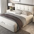 Modern White Double Bed With Upholstered Headboard Nightstands Table Lamps And Abstract Painting