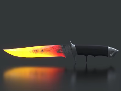 Flaming Blade Knife With Black Handle Metallic Accents And Dark Background Reflection 3d model