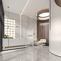 Modern Luxury Lobby Interior With Reception Desk Sofa Green Plants And Round Ceiling Light