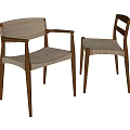 Simple Modern Leisure Chair with Wooden Frame and Woven Seat Backrest in Natural Wood Tone