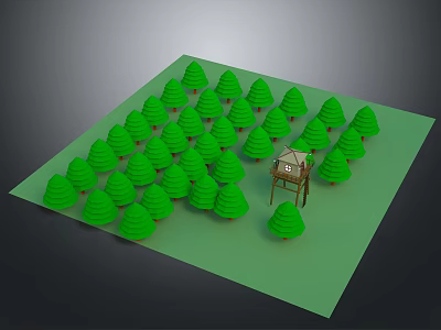 Lush Green Forest Scenic View Featuring Small Central Wooden House 3d model