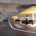 Spacious Indoor Parking Garage With Concrete Structure Parked Cars Bright Lighting Glass Windows And People