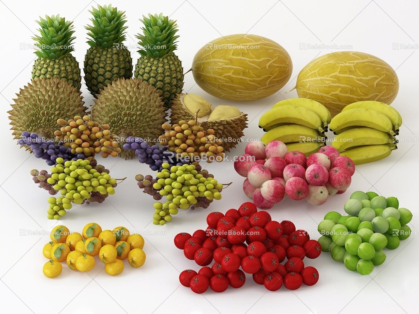 Modern fruit durian pineapple banana loquat 3d model