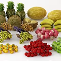 Assorted Fresh Fruits Featuring Pineapples Durian Cantaloupes Bananas Longans Grapes And Berries
