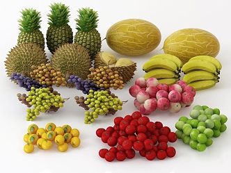 Modern fruit durian pineapple banana loquat 3d model