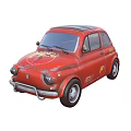 Vintage Red Fiat 500 Car with Retro Body Decals and Classic Design