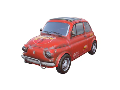 Vintage Red Fiat 500 Car with Retro Body Decals and Classic Design 3d model