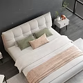 Modern Double Bed With Upholstered Headboard Dark Starry Wall Nightstands And Lake View