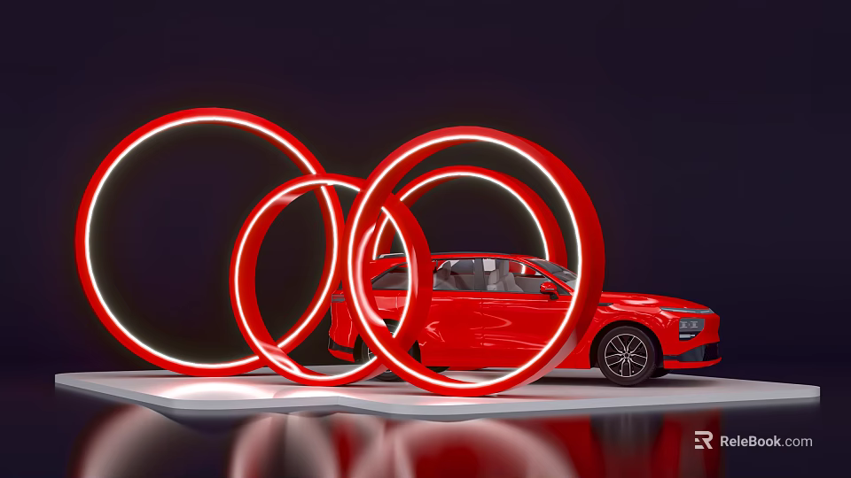 Commercial Equipment for Car Display with Red Glowing Rings Showcase Platform on Dark Background 3d model 