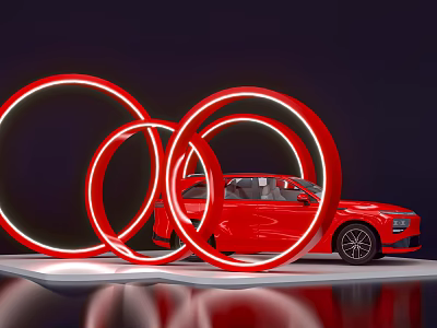Commercial Equipment for Car Display with Red Glowing Rings Showcase Platform on Dark Background 3d model