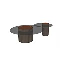 Modern Round Coffee Table Design With Glass Top Ribbed Metal Base And Gold Accents