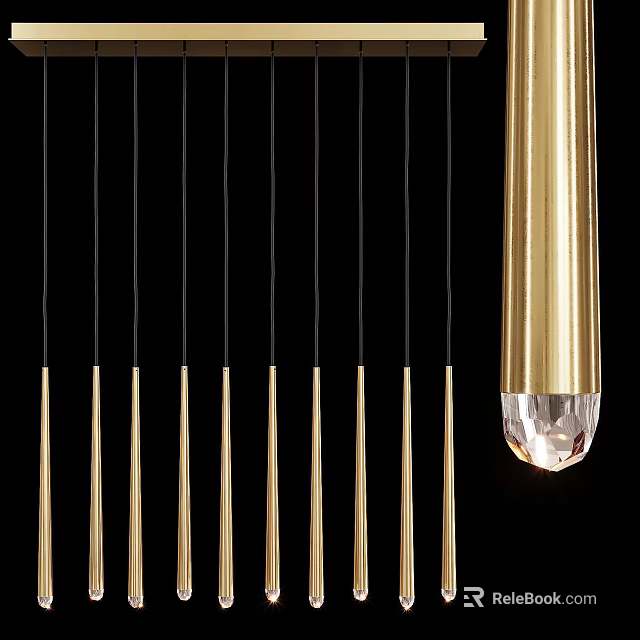 Elegant Golden Crystal Chandelier with Hanging Pendants for Modern Interior Decor 3d model 
