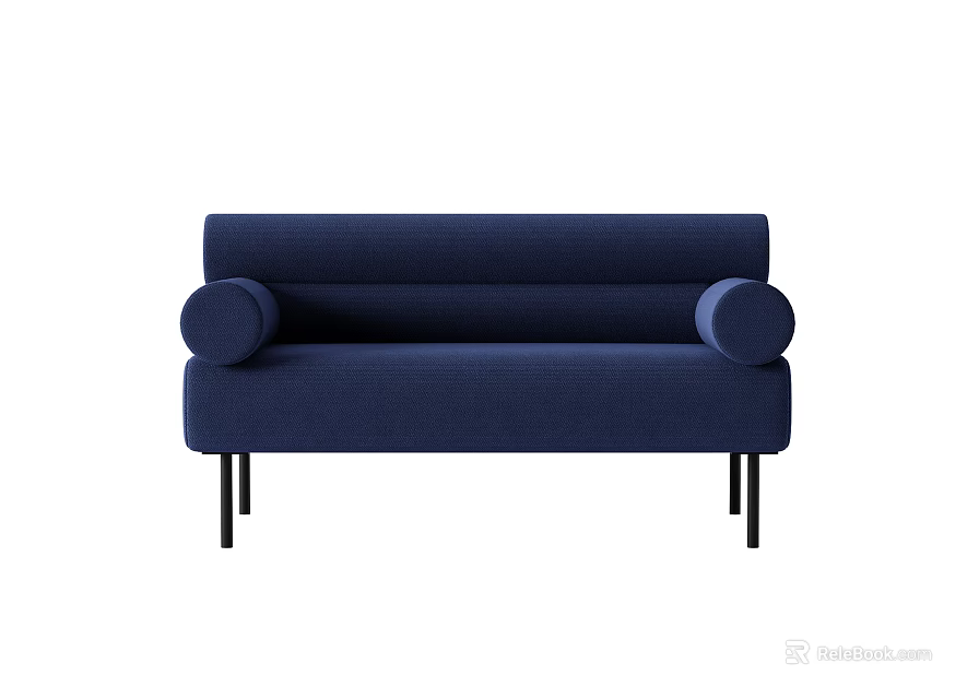 Navy Blue Multi Seater Sofa With Round Armrests And Black Legs 3d model