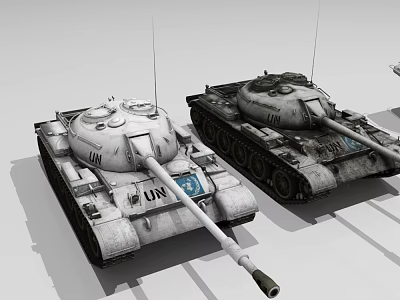 White UN Military Tanks With Turret Cannon And Tracked Wheels 3d model