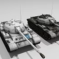 White UN Military Tanks With Turret Cannon And Tracked Wheels