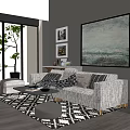 Modern Living Room Interior With Sofa Coffee Table Set Throw Pillows And Geometric Rug