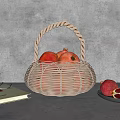 Wicker Basket With Pomegranates Open Book Eyeglasses And Plate With Sliced Pomegranate