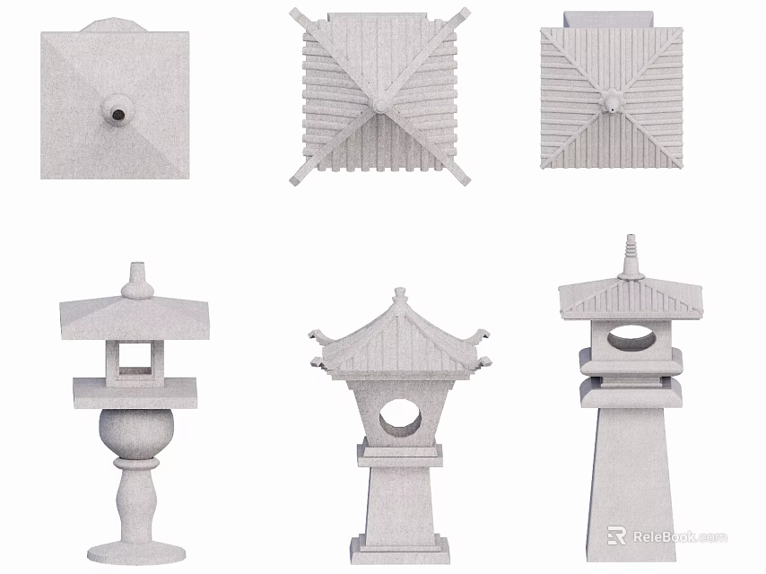 Traditional Japanese Stone Lantern Landscape Sculptures With Various Designs For Garden Decoration 3d model 