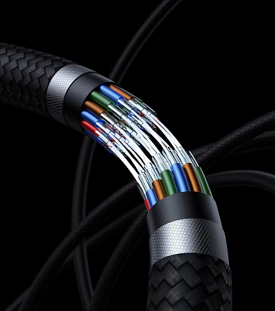 Mobile Digital Cable With Braided Black Sheath And Exposed Multi Colored Cores 3d model