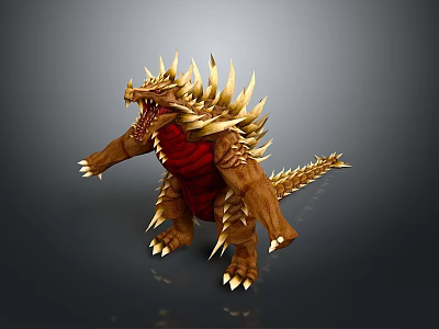 3D Mythical Monster Model With Golden Spines Red Abdomen And Sharp Claws 3d model