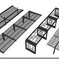 Various Garden Structure Designs Featuring Glass Canopies and Support Frames in Garden Settings 3d model